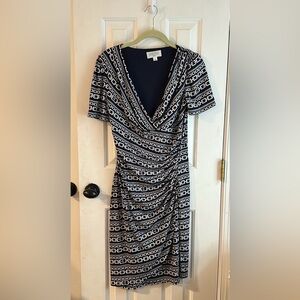 Kasper Blue and White Status Chain Print Dress Size 8